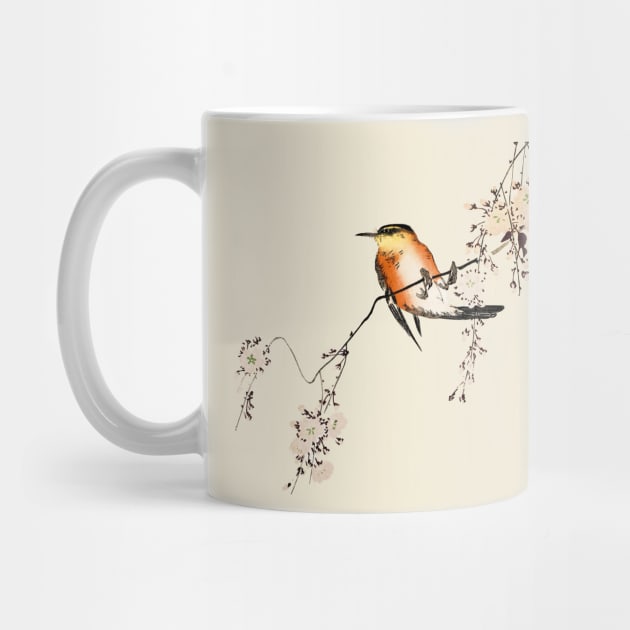 Red Bird Cherry Blossoms Japanese art by geekmethat